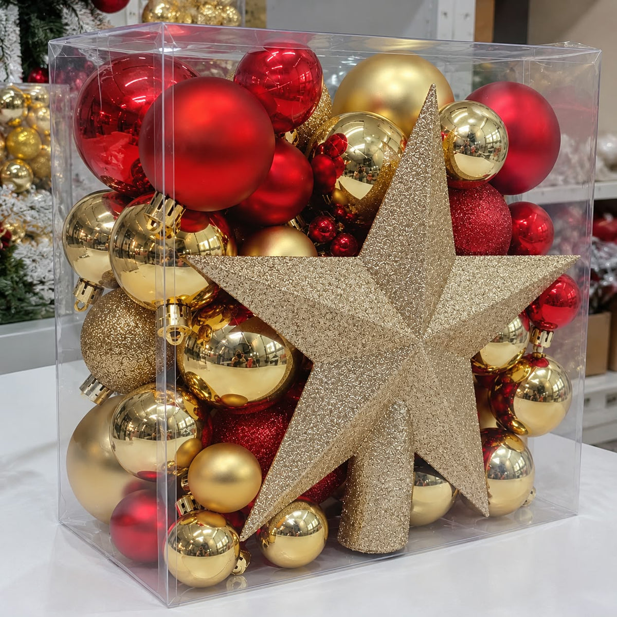 48-Piece Gold and Red Christmas Tree Decorative Ornaments Gift Pack