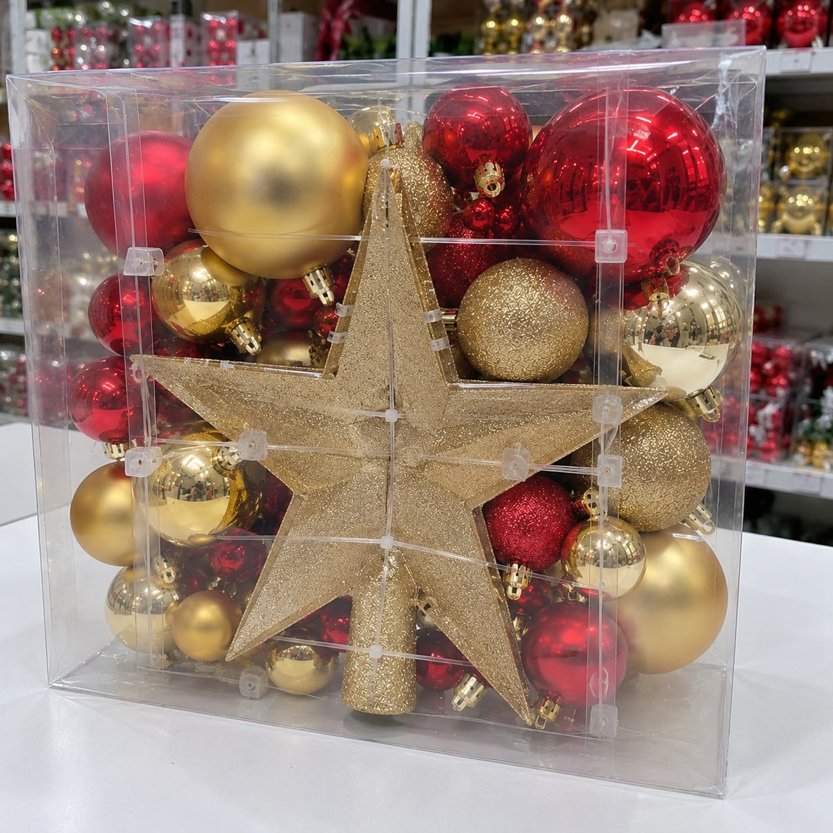 48-Piece Gold and Red Christmas Tree Decorative Ornaments Gift Pack