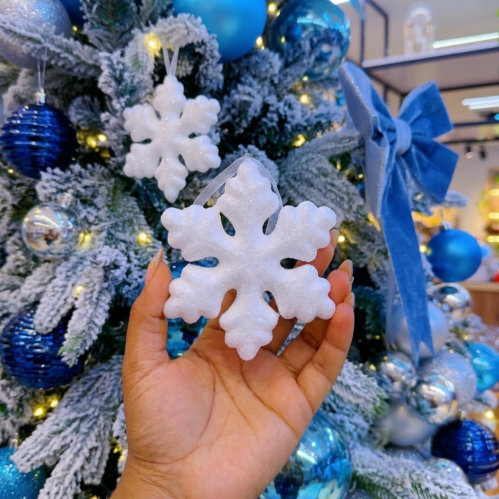 3-Piece White Glitter Snowflake Christmas Ornament 15cm