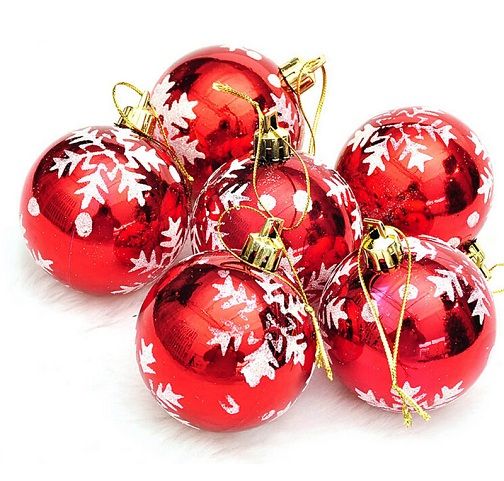 6-Piece Red Christmas Baubles with Gold Patterns 6cm