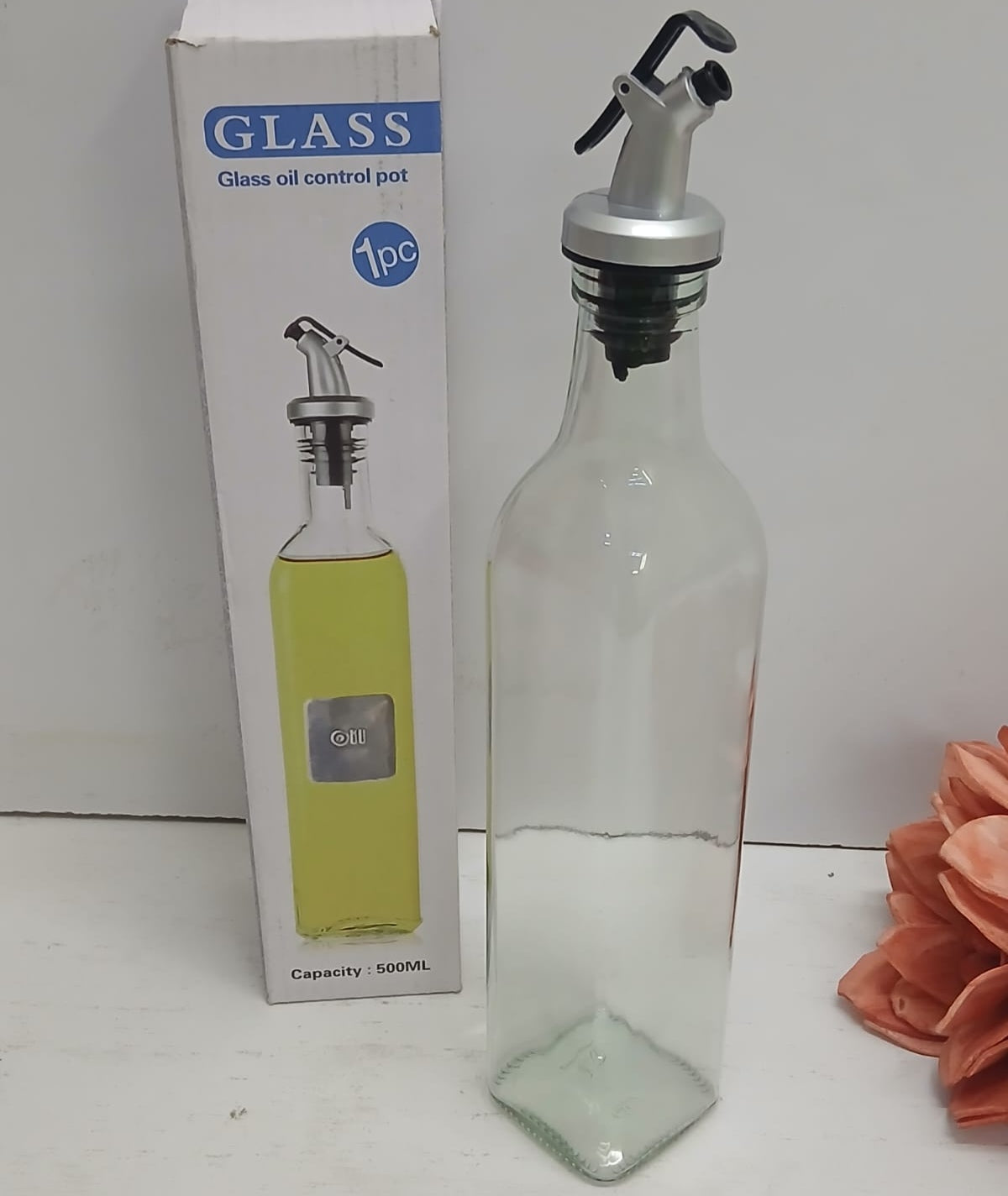 2-Piece 500ml Borosilicate Glass Oil Dispenser Set