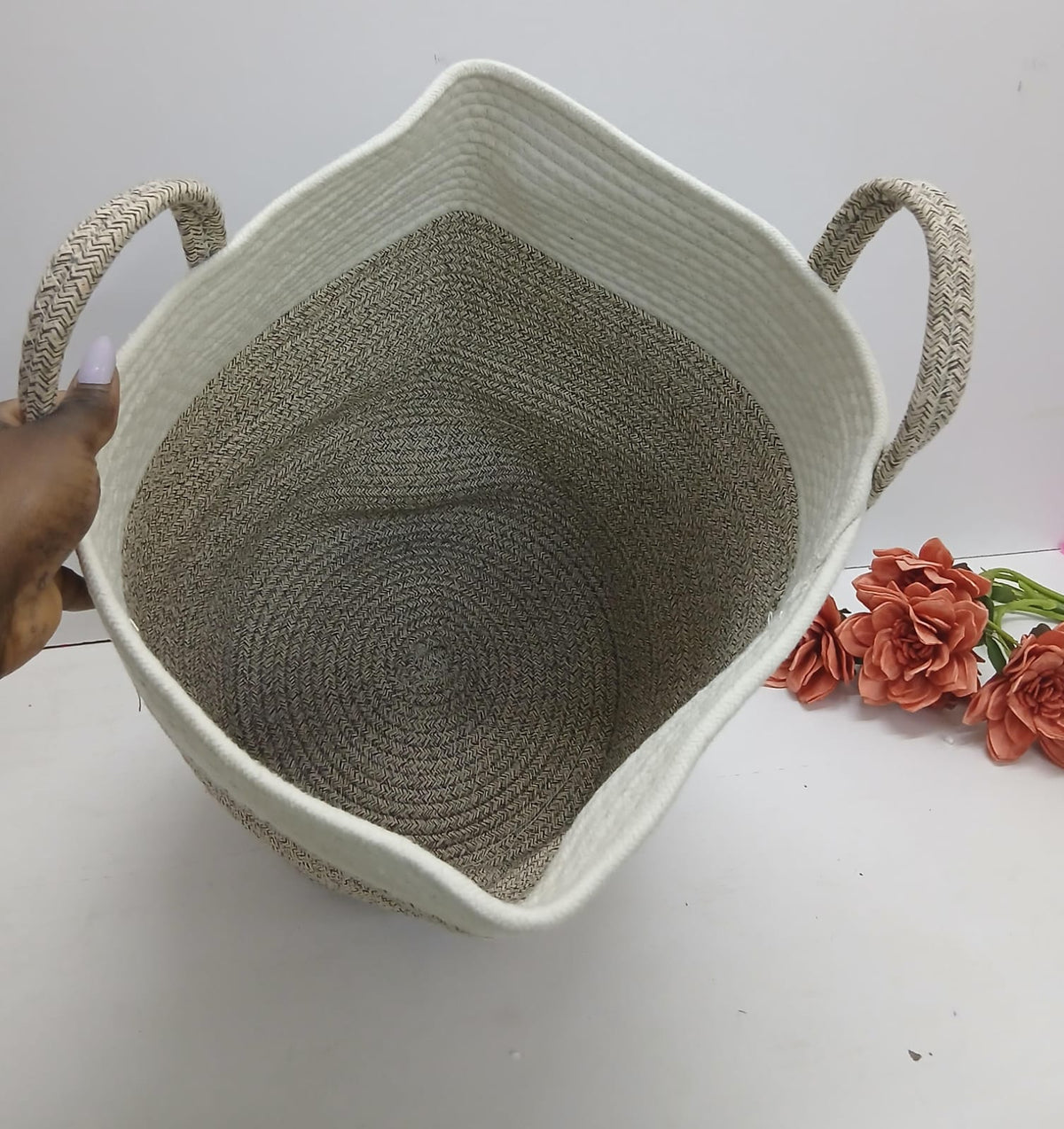 Woven Cotton Rope Laundry Basket with Handles