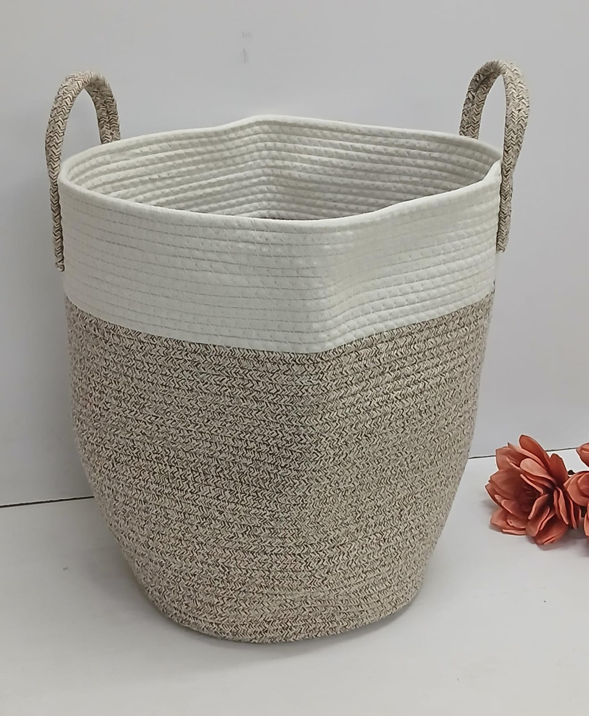 Woven Cotton Rope Laundry Basket with Handles