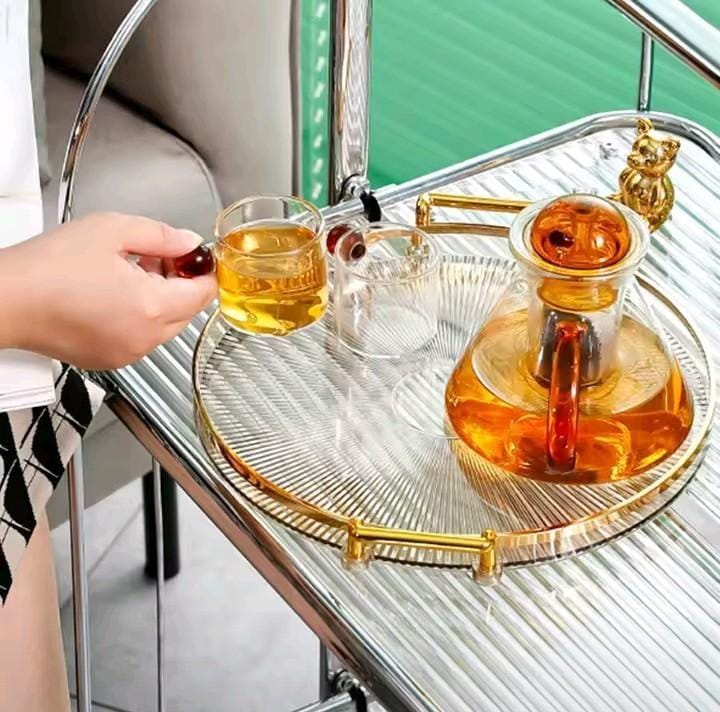 Acrylic Serving Tray with Gold Handles and Gold Trim