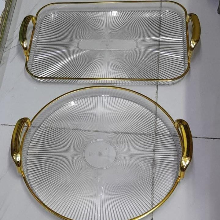Acrylic Serving Tray with Gold Handles and Gold Trim