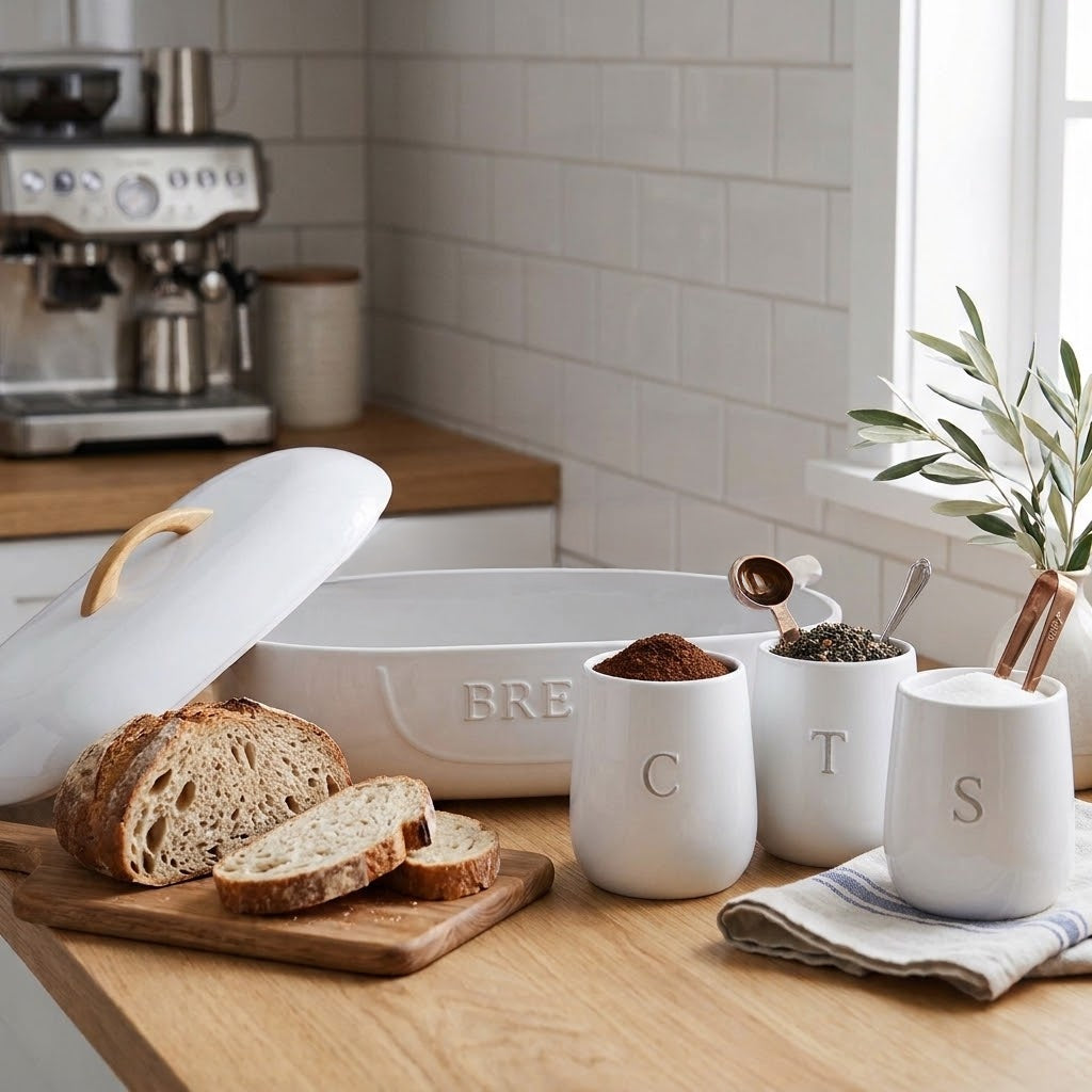 Oval Alloy Bread Storage Bin Set with 3 Canisters