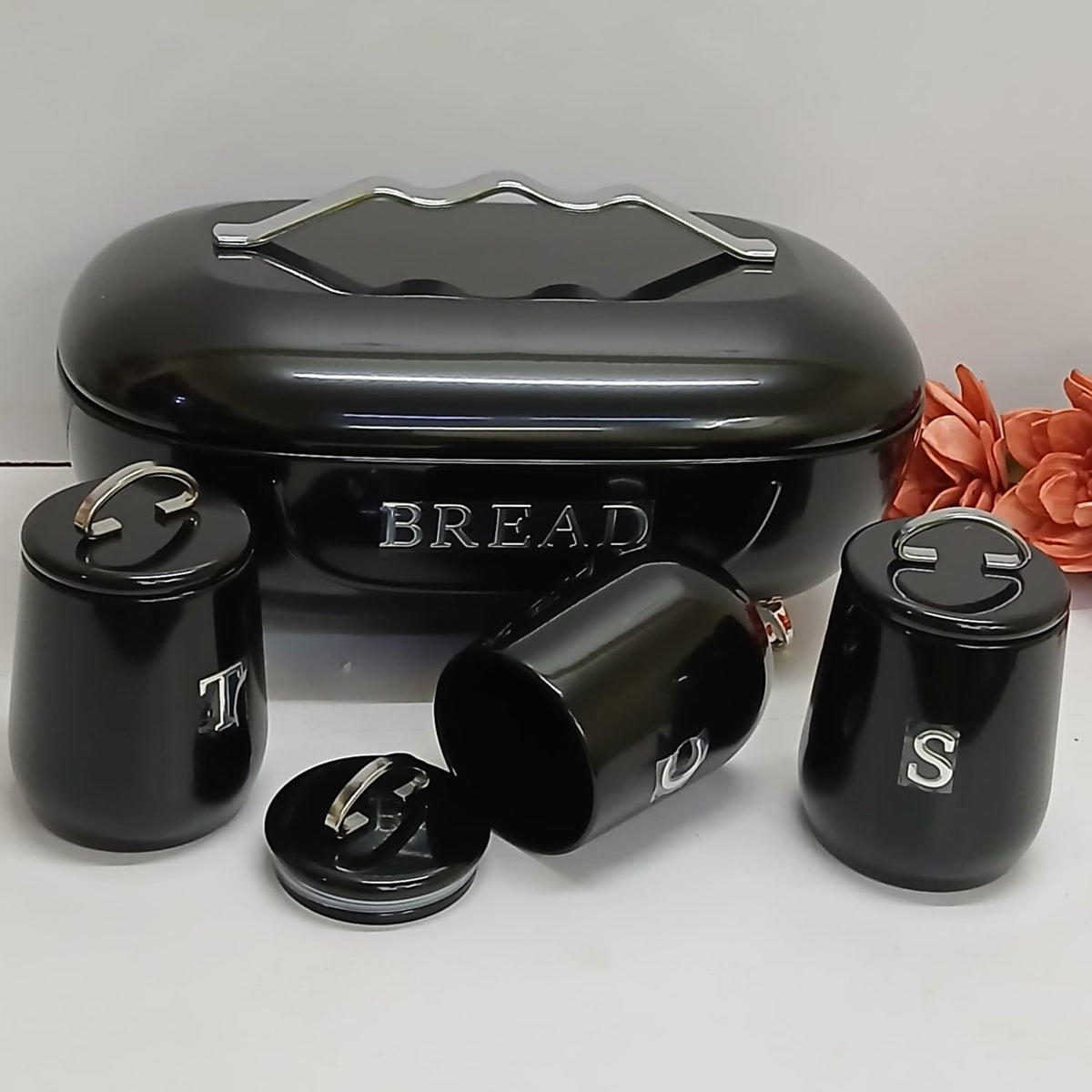 Oval Alloy Bread Storage Bin with 3 Canisters