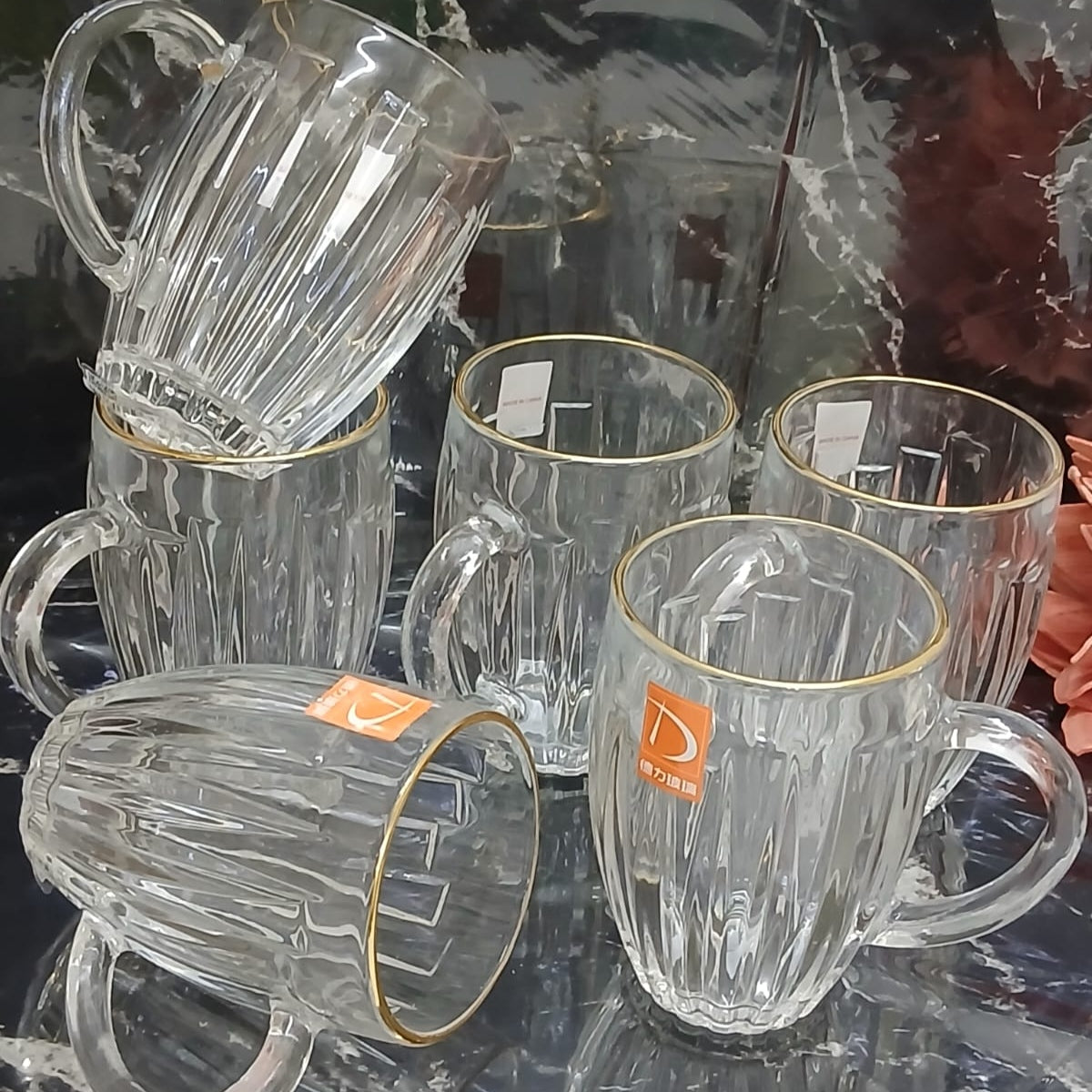 6-Piece Borosilicate Glass Drinking Set with Gold Rim