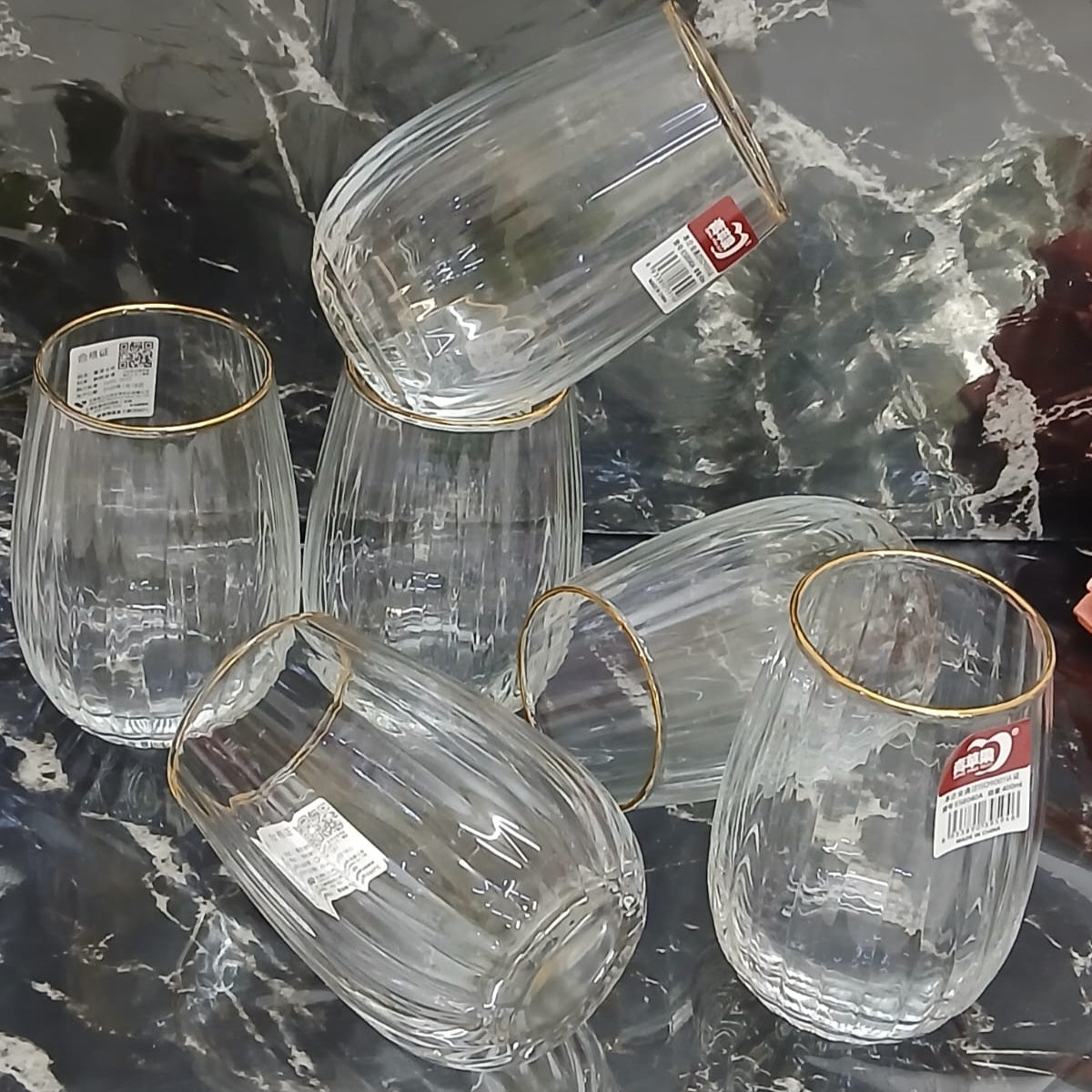 6-Piece Borosilicate Glass Drinking Set with Gold Rim