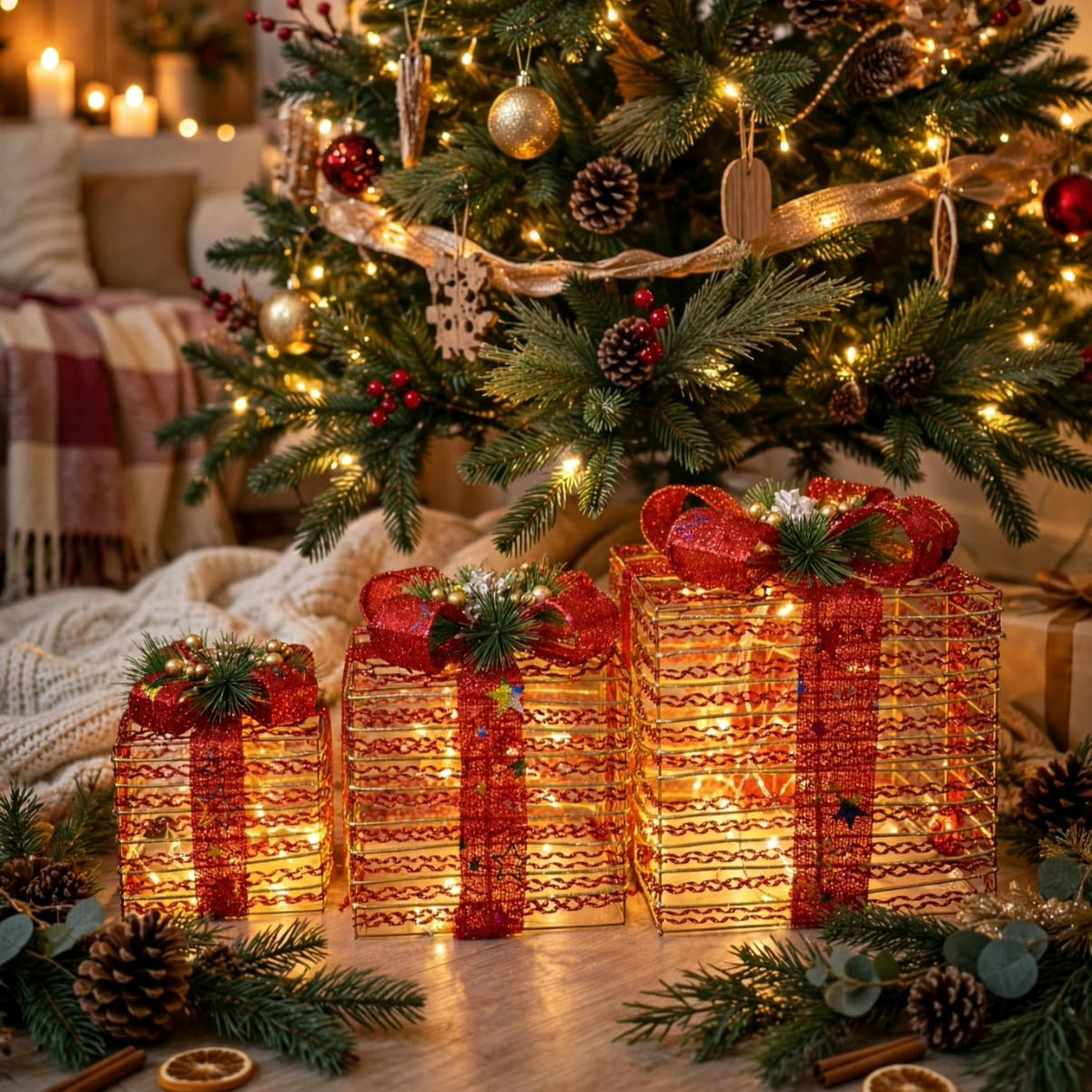 Christmas Light Gift Boxes Set Of 3