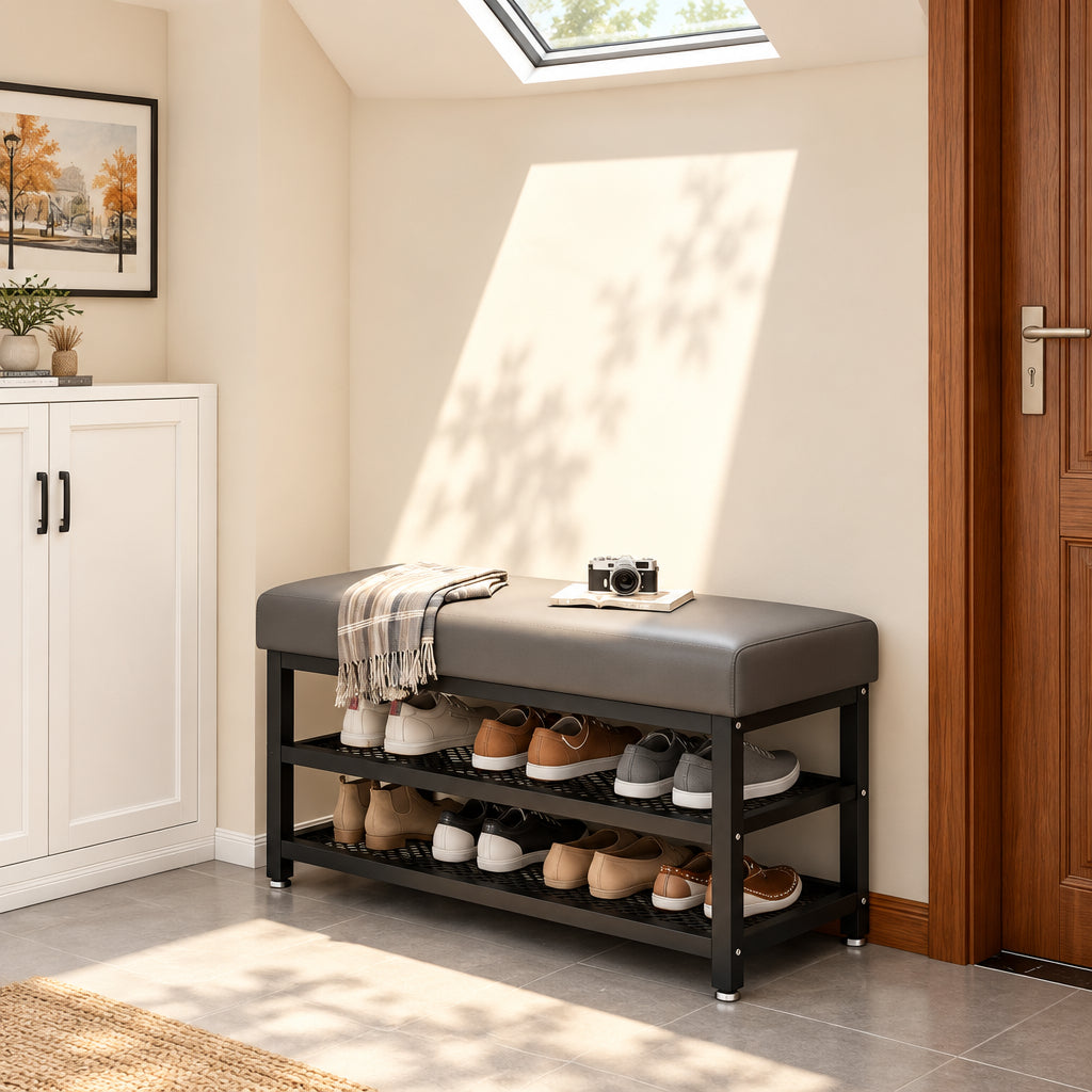 100 × 32 × 51cm shoe rack bench with padded seat and metallic frame, available in Nairobi, Kenya