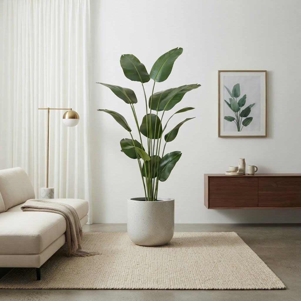 Artificial Traveler’s Palm Banana Plant in black plastic pot, 150cm and 120cm, available in Nairobi, Kenya