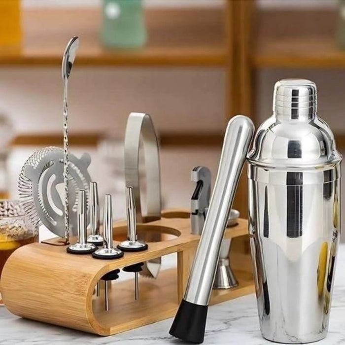 12 piece 750ml stainless steel cocktail shaker set with bamboo stand, available in Nairobi, Kenya
