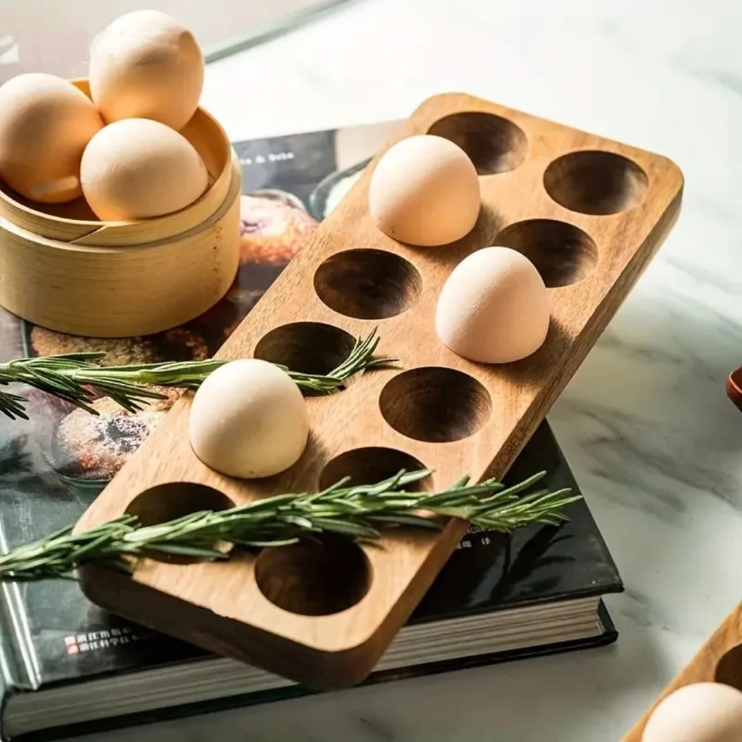 12-piece rectangular wooden egg holder tray for kitchen and refrigerator storage, available in Nairobi, Kenya