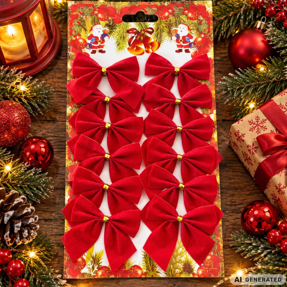 12-piece red Christmas decorative bow set for trees and wreaths, available in Nairobi, Kenya