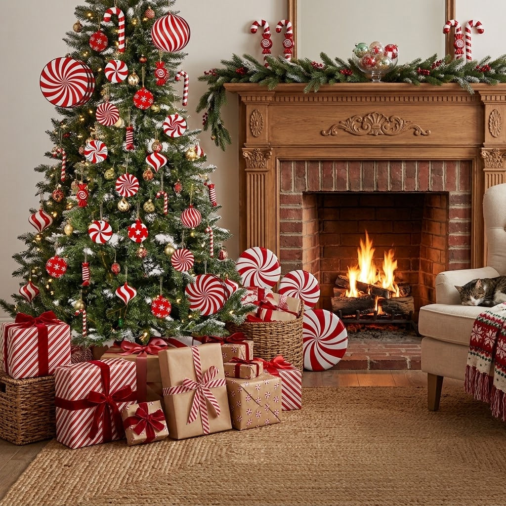 12-piece wooden red candy cane and windmill Christmas hanging decorations, available in Nairobi, Kenya