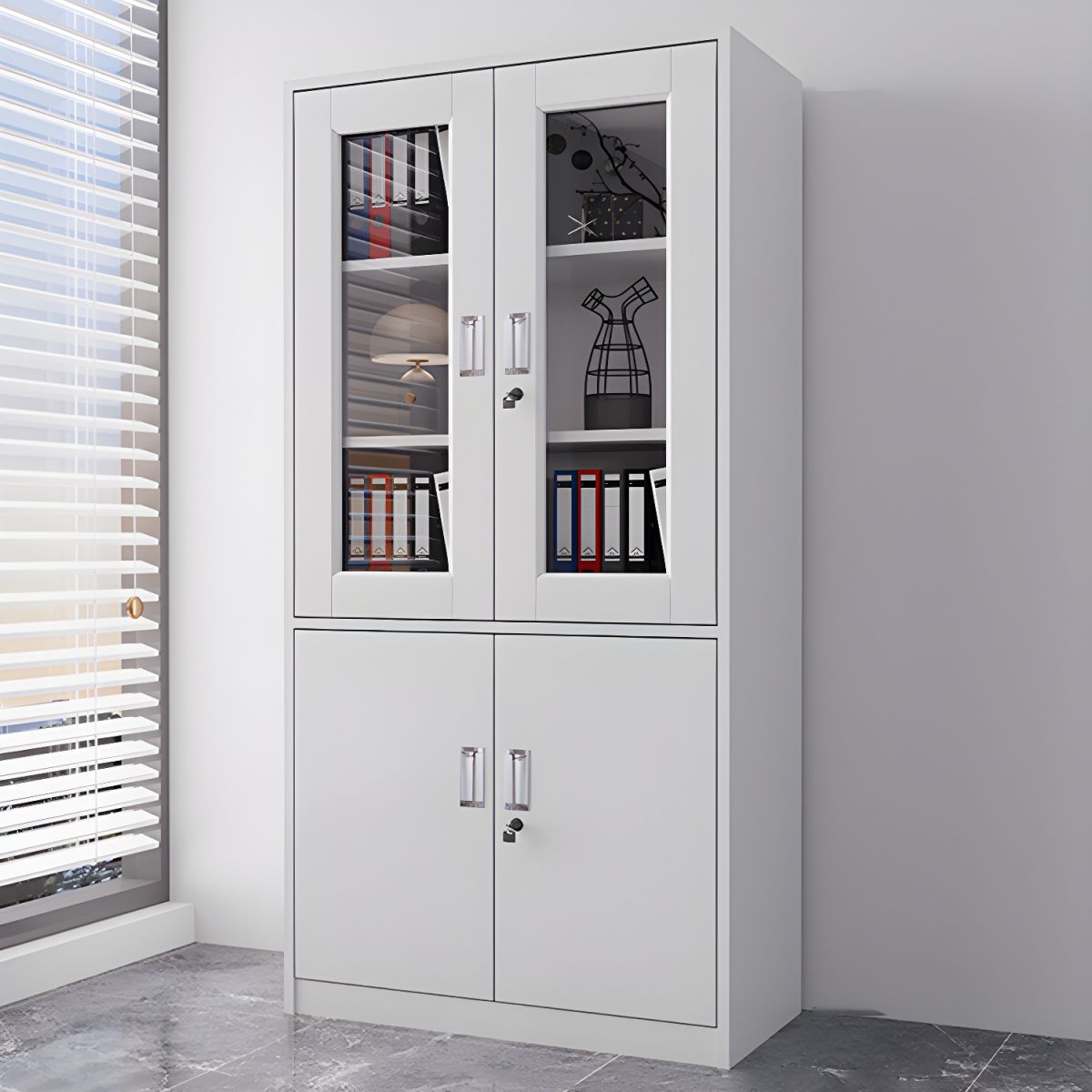 Steel Combination Cabinet with Glass and Solid Doors