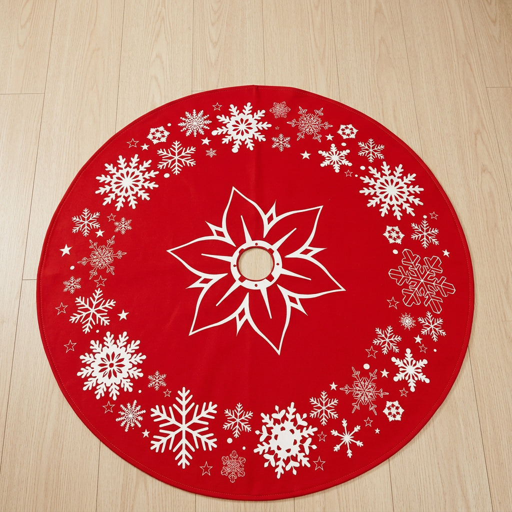 120cm red Christmas tree skirt with Santa Claus and snowflake design available in Nairobi, Kenya