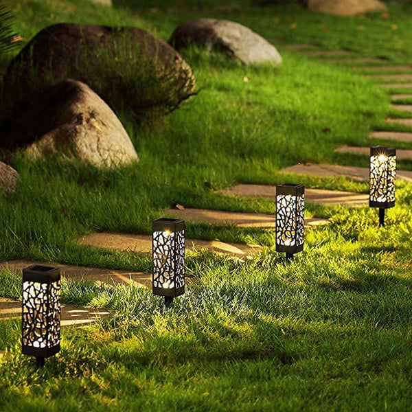 4Pcs Hollow Pattern Solar Pathway Lights