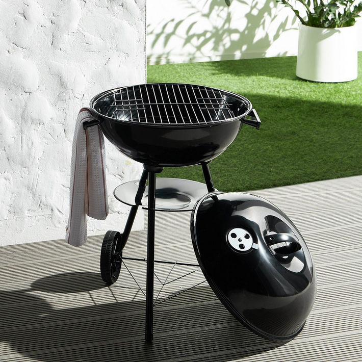 Kettle Charcoal BBQ Grill with Wheels and Lid 45 × 45 × 100 cm Black