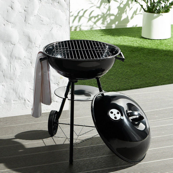 Kettle Charcoal BBQ Grill with Wheels and Lid 45 × 45 × 100 cm Black