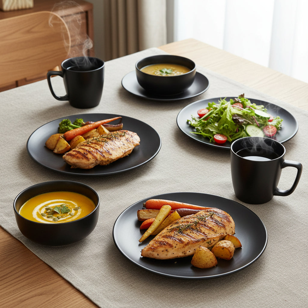 16pc Matte Black Dinner Set