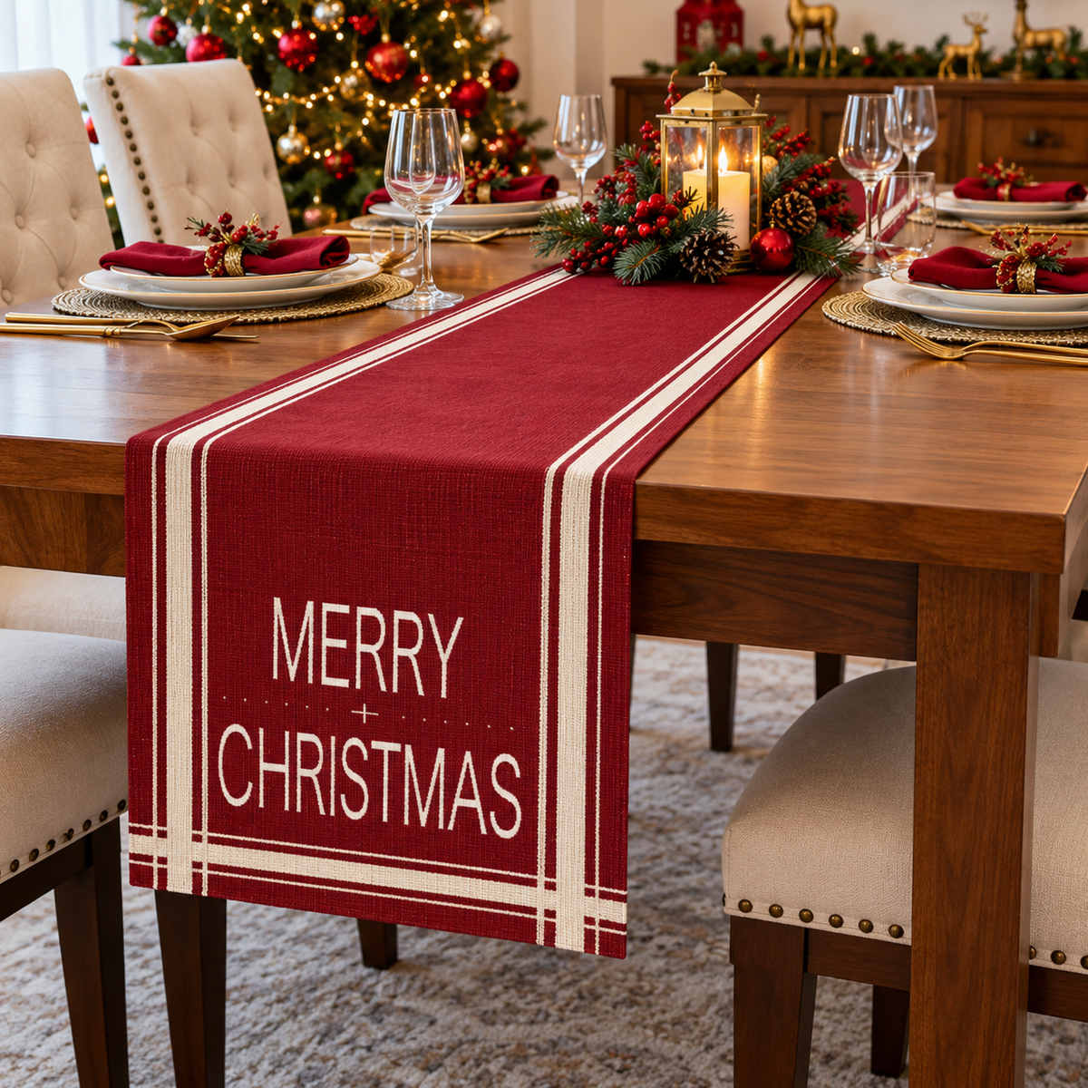 180cm Merry Christmas linen table runner for festive dining table decoration available in Nairobi, Kenya