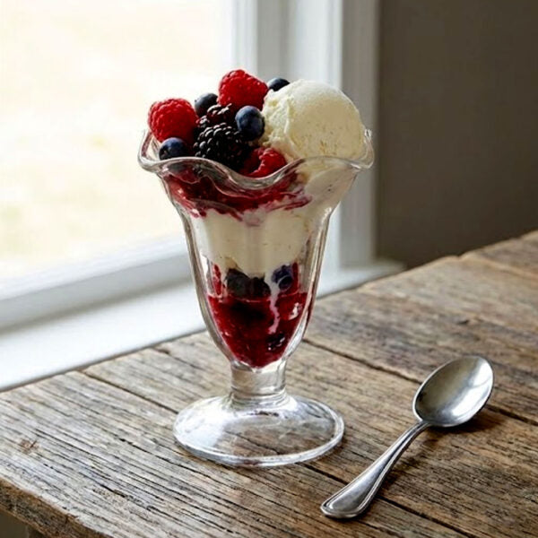 Set of 2 flared glass ice cream bowls with 185ml capacity and pedestal base