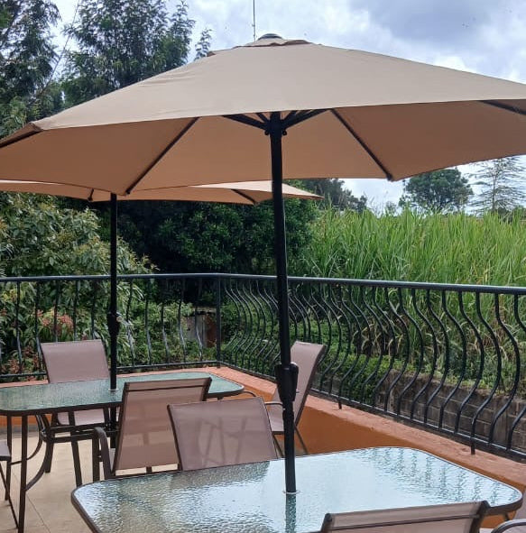6-Piece Bistro Set – 4 Chairs, Glass Rectangular Table & Umbrella