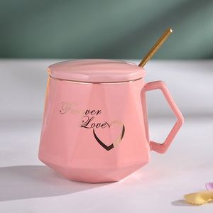 Diamond Shape Ceramic Cup Set Gift Box – Cup with Spoon and Lid