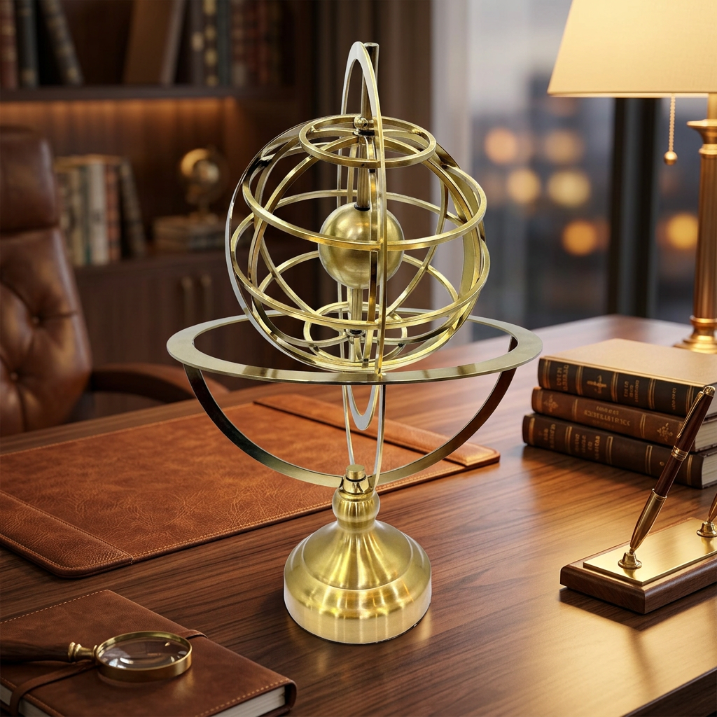 Gold-Plated Terrestrial Globe with Detailed World Map Design