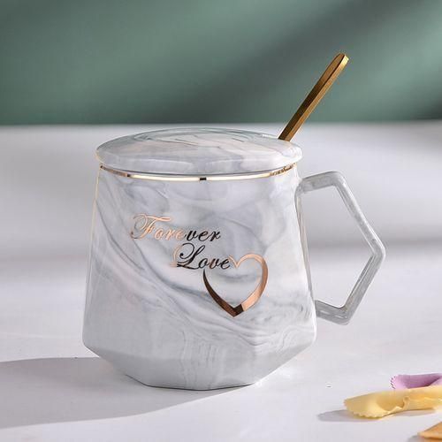 Diamond Shape Ceramic Cup Set Gift Box – Cup with Spoon and Lid