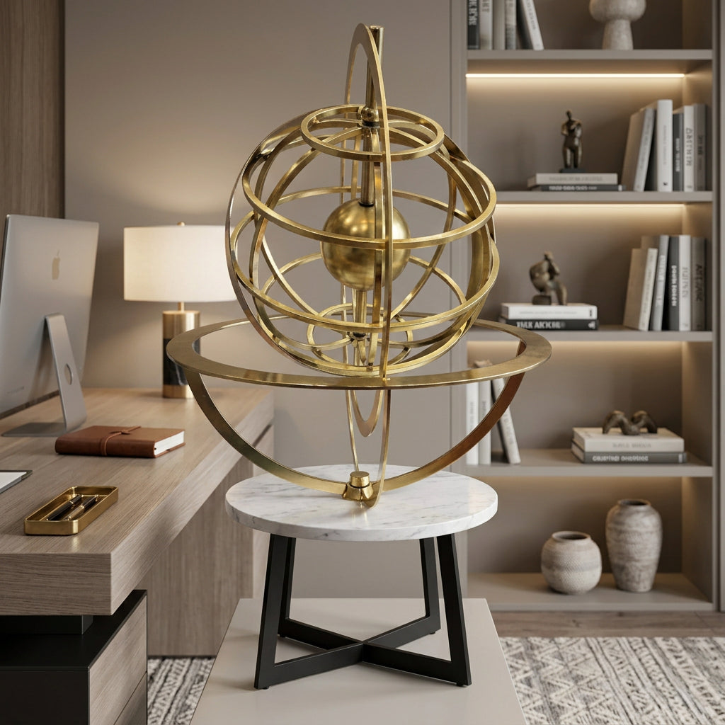 Gold-Plated Terrestrial Globe with Detailed World Map Design