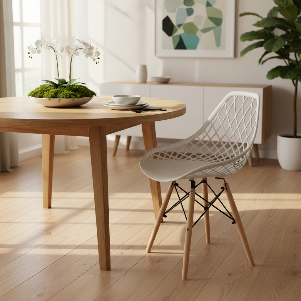 Mesh Plastic Dining Chair with Wooden Legs