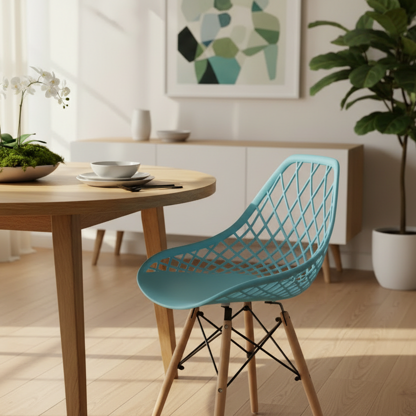 Mesh Plastic Dining Chair with Wooden Legs