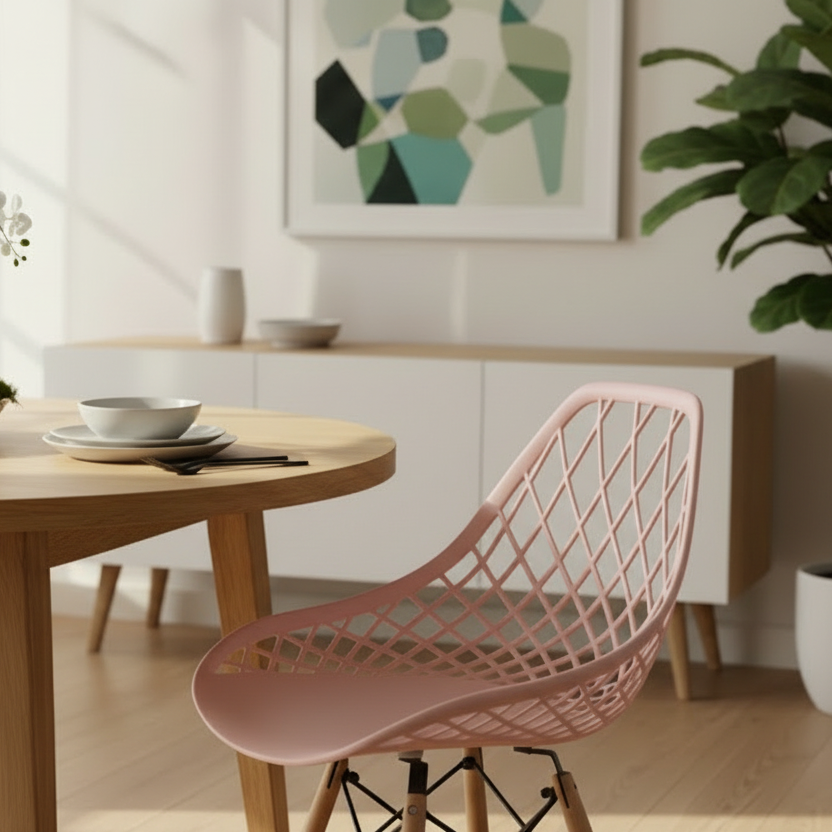 Mesh Plastic Dining Chair with Wooden Legs