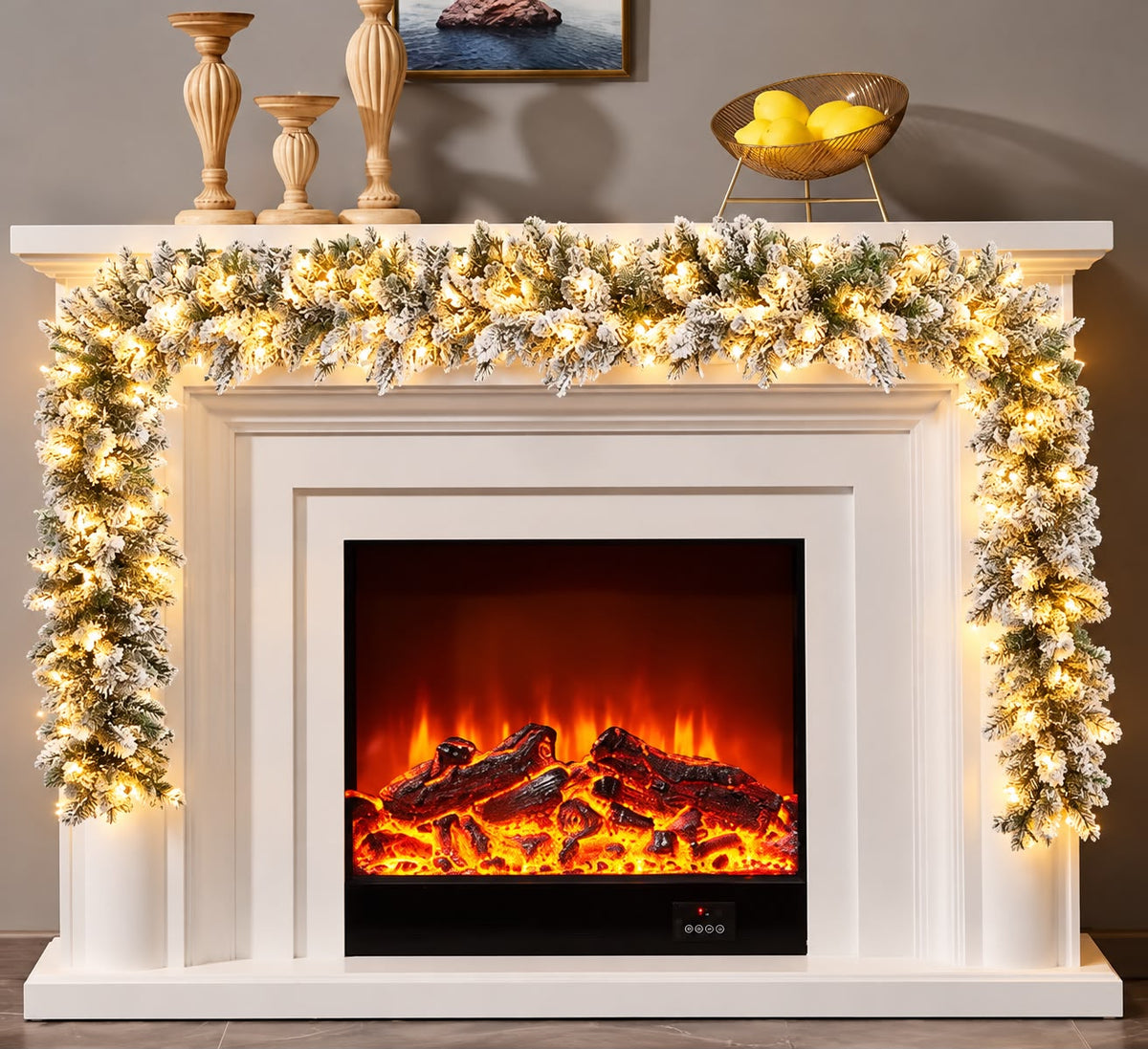 2.7m snow-flocked Christmas garland with built-in lights for festive home decoration, available in Nairobi, Kenya