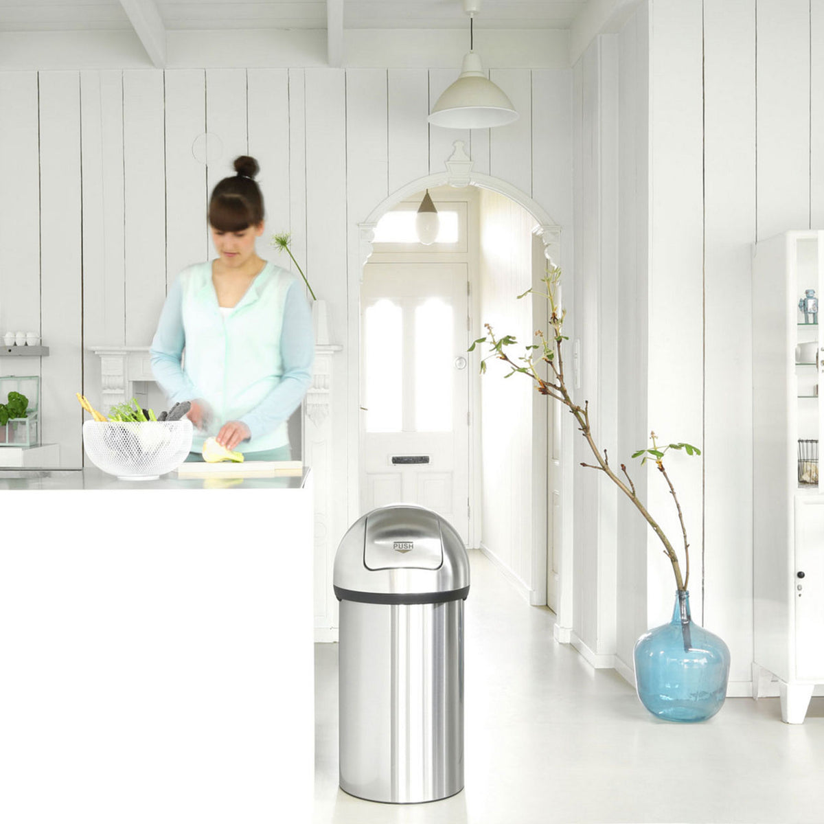 Push bin 60L brilliant steel large capacity waste bin with silent closing lid and push opening system