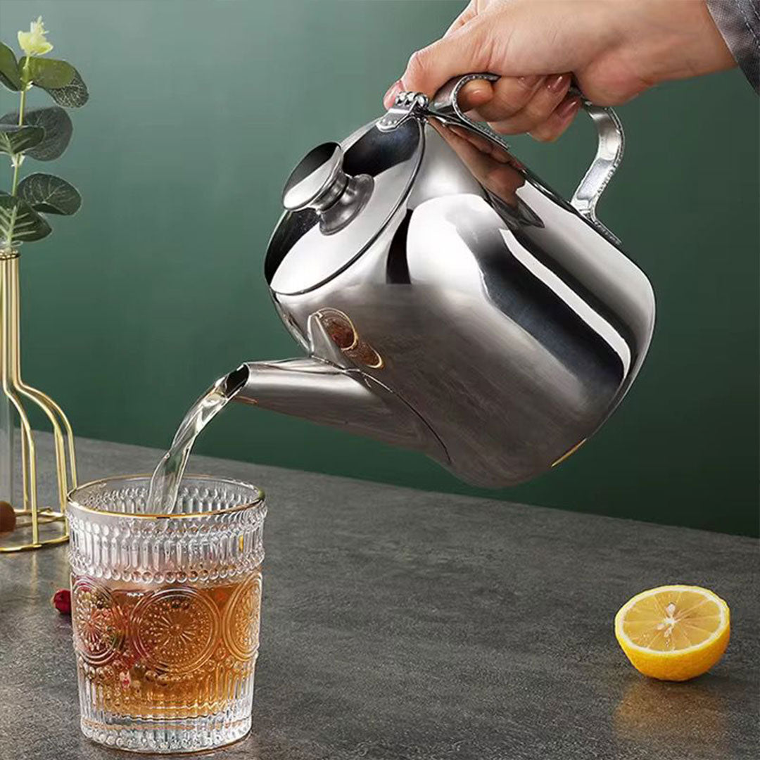 Commercial-grade stainless steel teapot available in 600ml and 1000ml