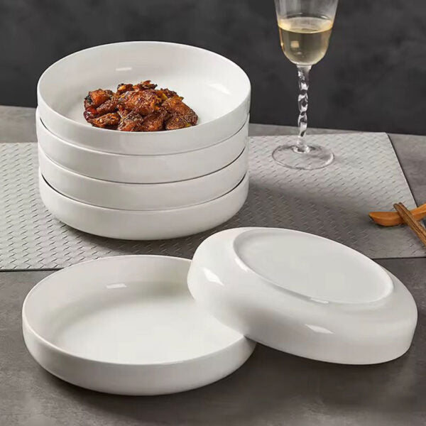 Set of 6 glossy white ceramic deep plates, 20cm diameter, ideal for pasta and rice dishes