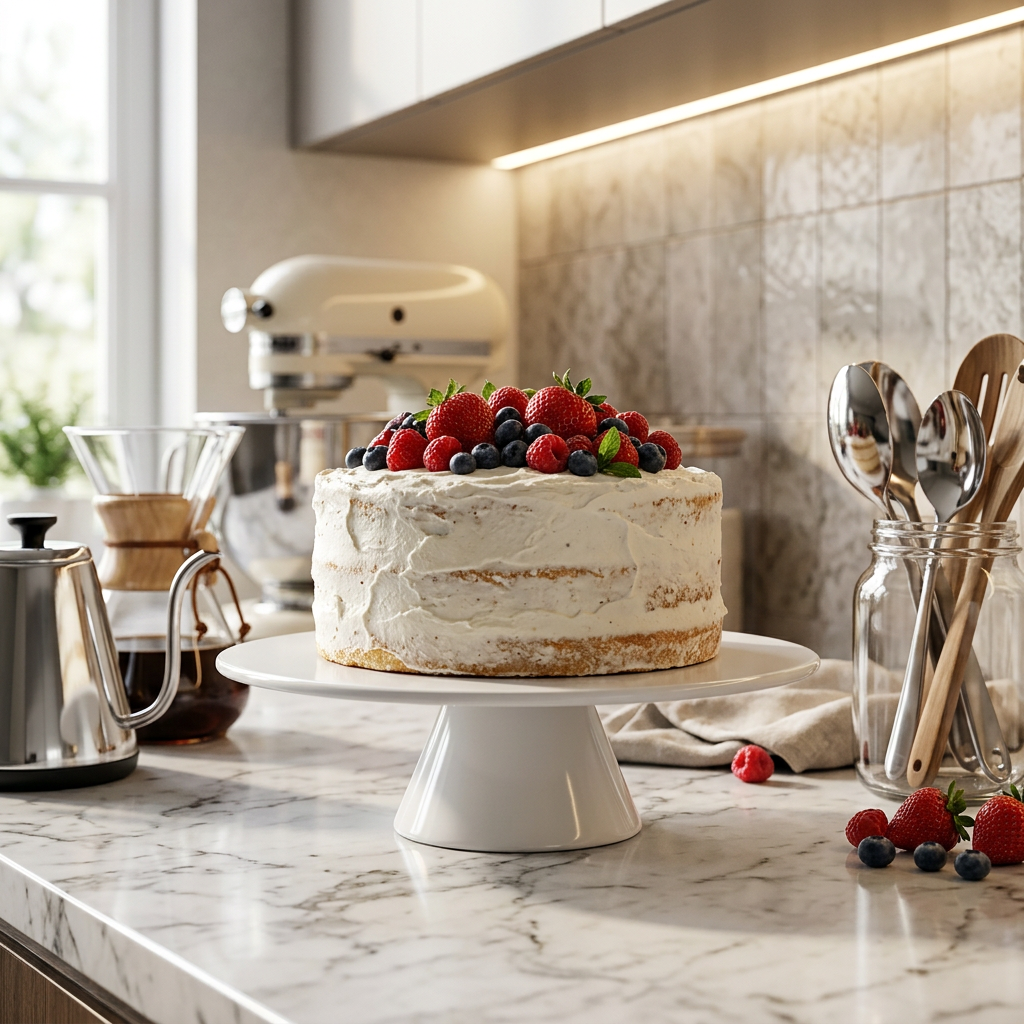 31cm White Round Melamine Cake Stand with Short Pedestal Model 83890