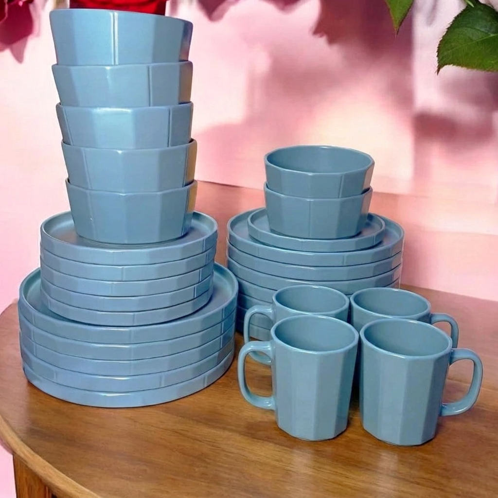 Blue Dinner Set with Mugs, Side Plates, Bowls and Dinner Plates 16 Piece and 24 Piece Options