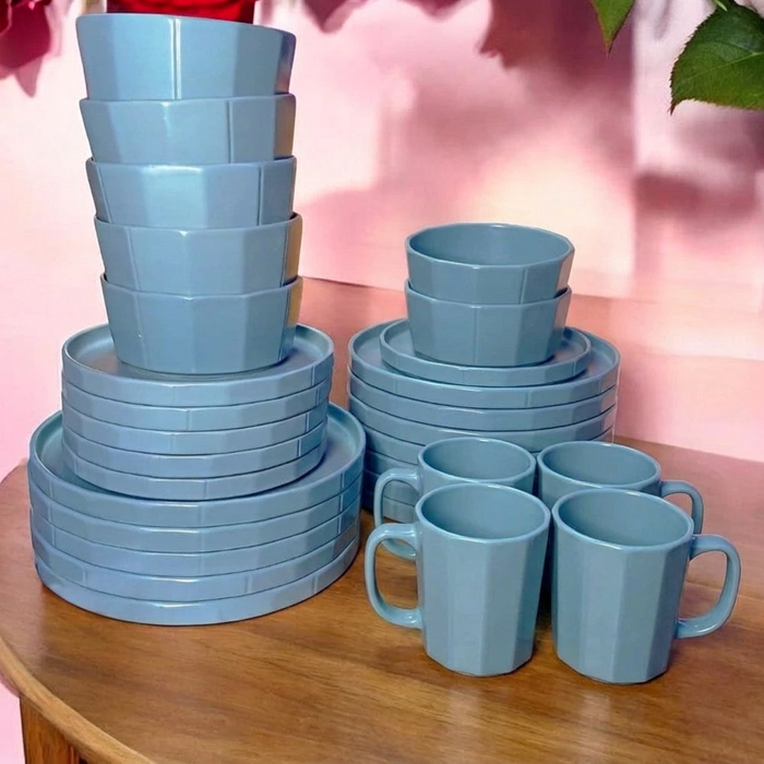 Blue Dinner Set with Mugs, Side Plates, Bowls and Dinner Plates 16 Piece and 24 Piece Options