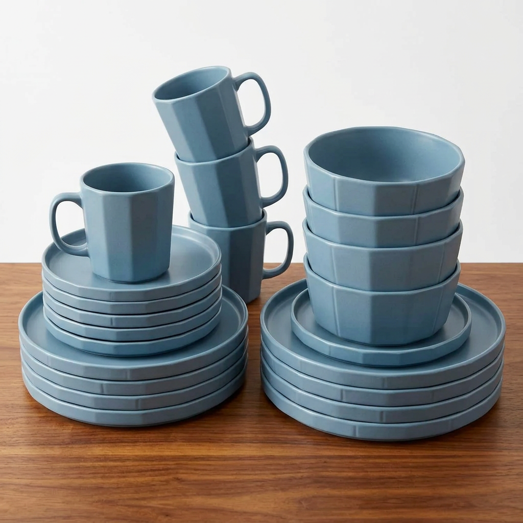 Blue Dinner Set with Mugs, Side Plates, Bowls and Dinner Plates 16 Piece and 24 Piece Options