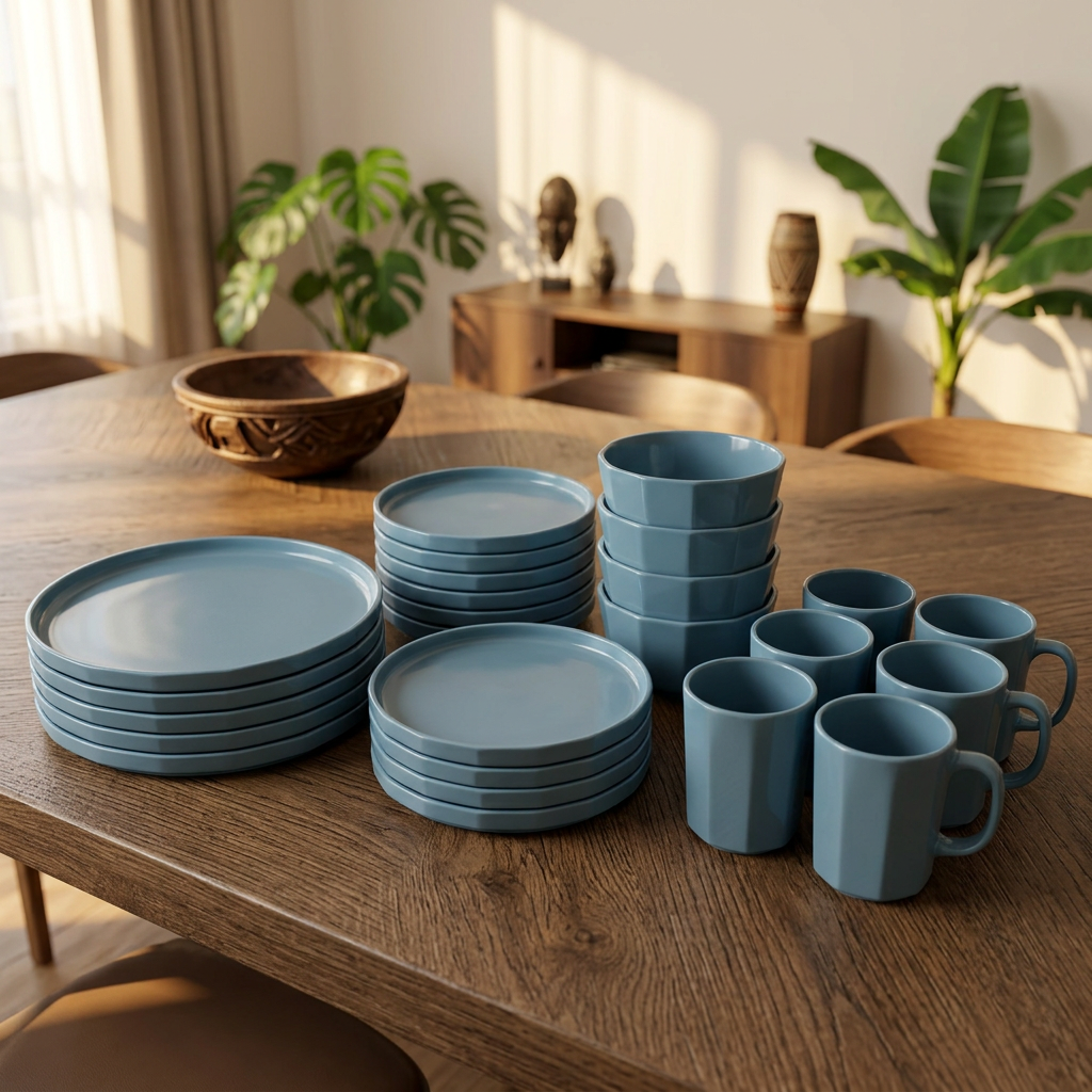 Blue Dinner Set with Mugs, Side Plates, Bowls and Dinner Plates 16 Piece and 24 Piece Options