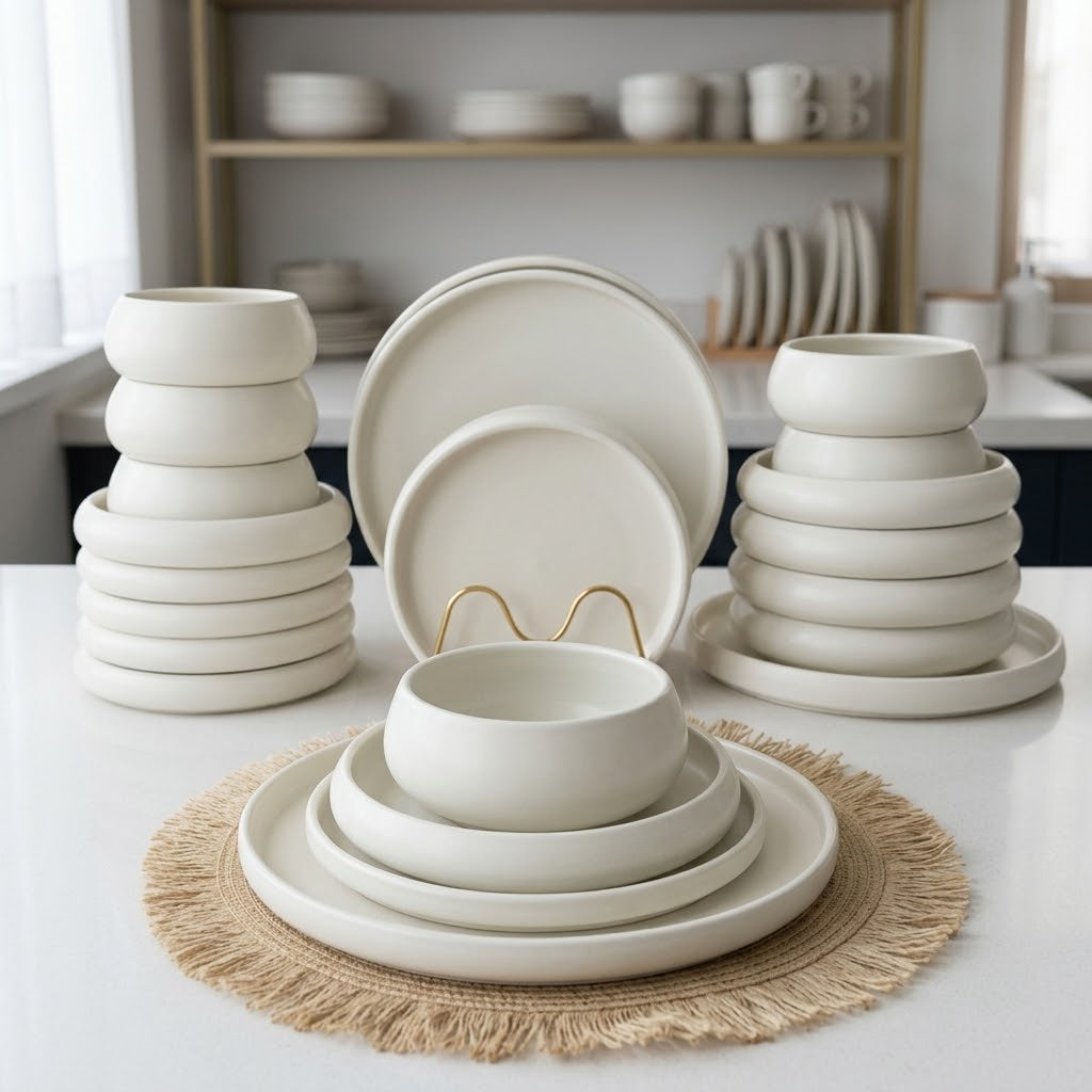 24-piece white dinner set with 6 dinner plates, 6 side plates, 6 pasta bowls and 6 soup bowls, available in Nairobi, Kenya