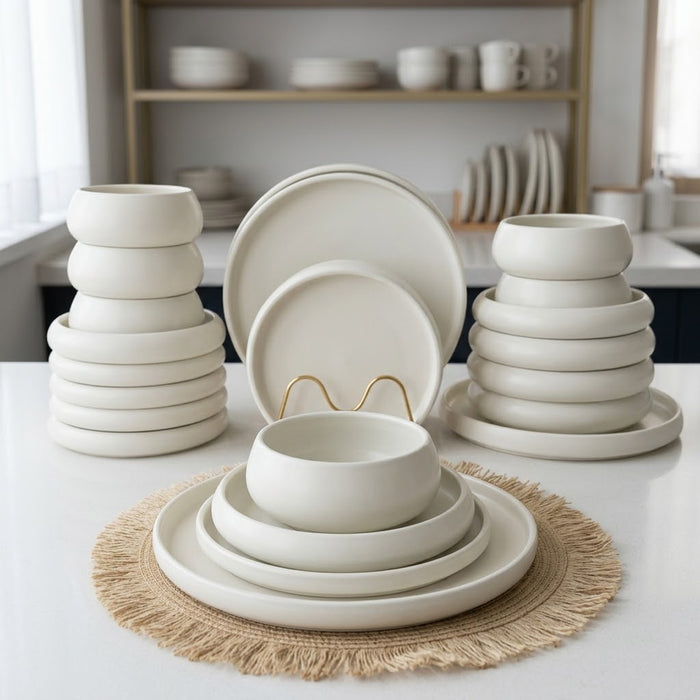 24-piece white dinner set with 6 dinner plates, 6 side plates, 6 pasta bowls and 6 soup bowls, available in Nairobi, Kenya