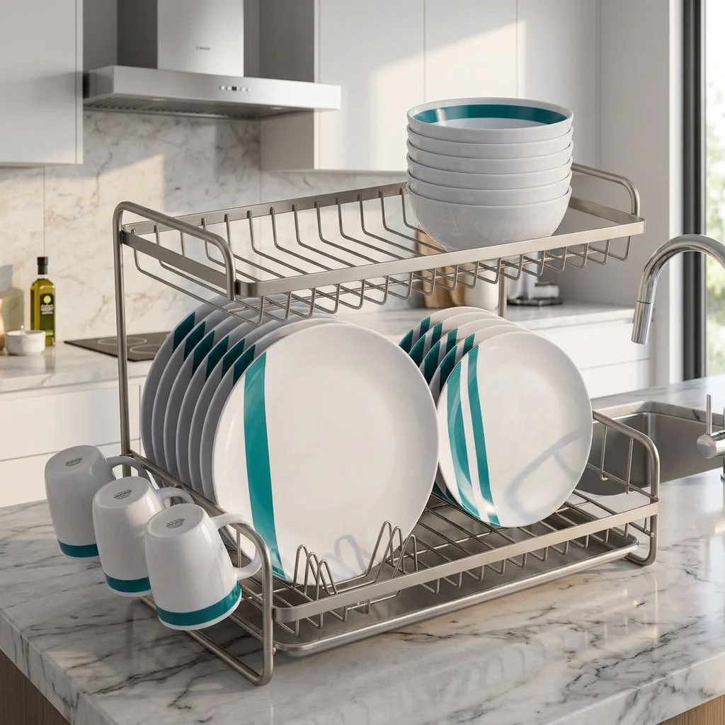 24 Piece White Dinner Set with Teal Green Striped Pattern, 6 Mugs, 6 Side Plates, 6 Dinner Bowls and 6 Dinner Plates, available in Nairobi, Kenya