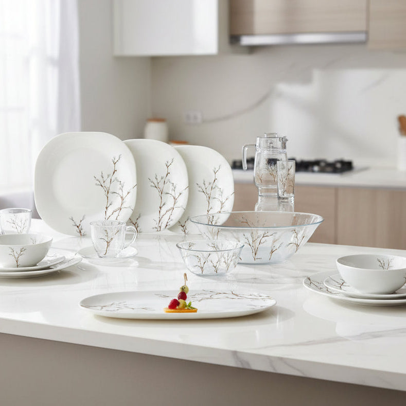 Luminarc Neo Carina Glass Dinner Set, 46-Piece – Hana White, N2314