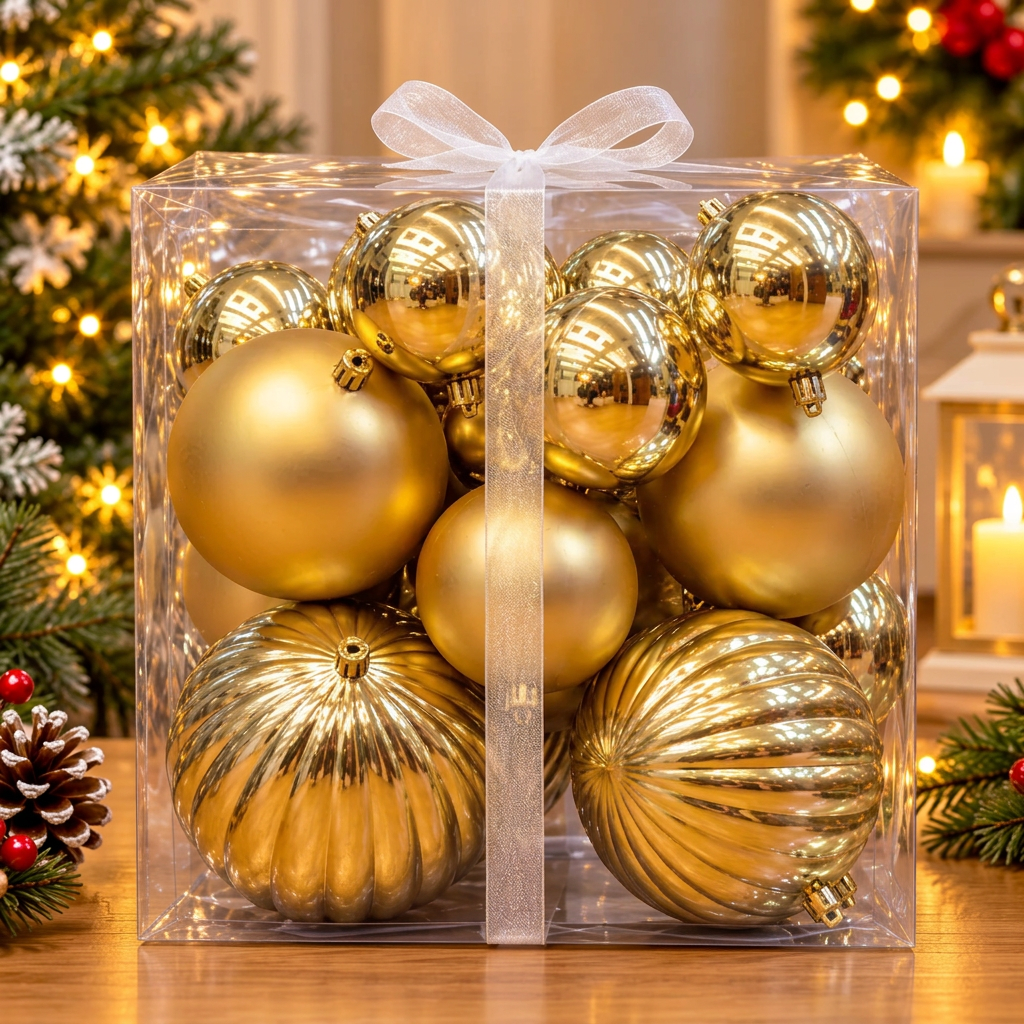 26-piece Christmas bauble hamper set in gold, assorted sizes from 6cm to 15cm, available in Nairobi, Kenya